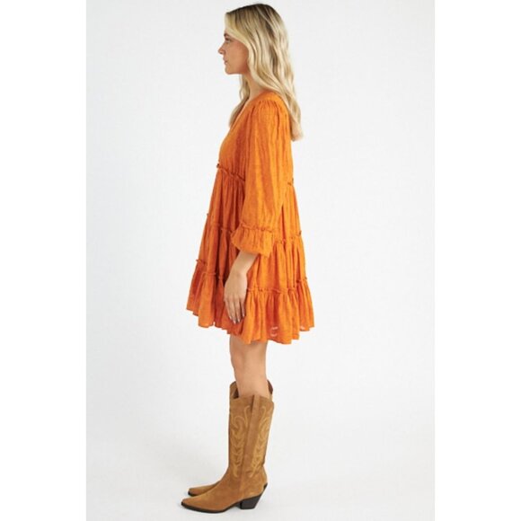 NWT Cleobella Blythe Mini Dress in Bright Orange Floral Jacquard Tiered Boho S - Picture 4 of 16